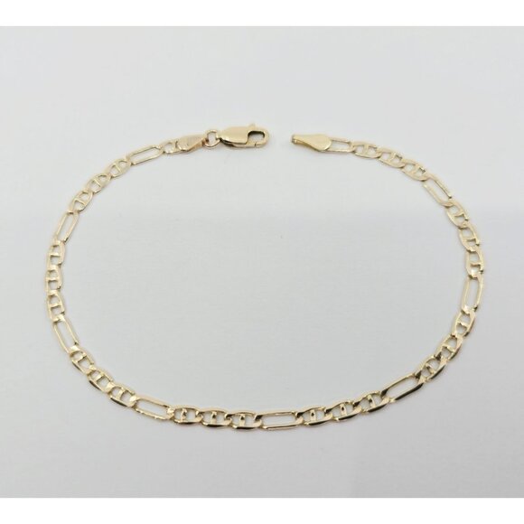 Unique 14K Karat Solid Yellow Gold Designer Figaro Link Bracelet - 7.75" Length - Picture 1 of 12